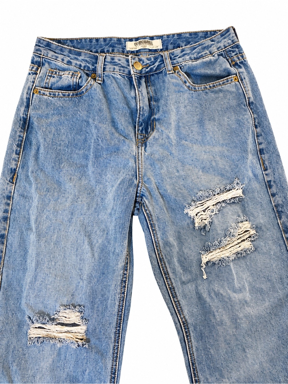 Rock & Roll Denim Light Blue Distressed Women's High Rise Jeans - Palazzo Flare